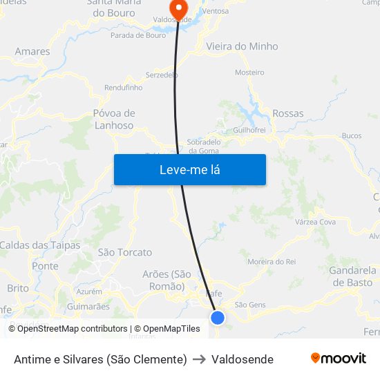 Antime e Silvares (São Clemente) to Valdosende map