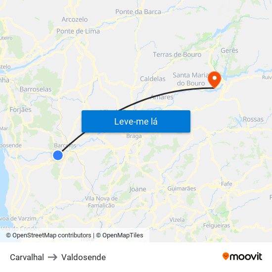 Carvalhal to Valdosende map