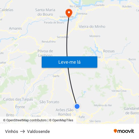Vinhós to Valdosende map
