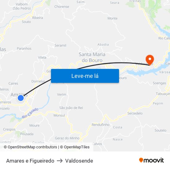 Amares e Figueiredo to Valdosende map