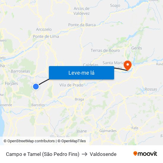 Campo e Tamel (São Pedro Fins) to Valdosende map