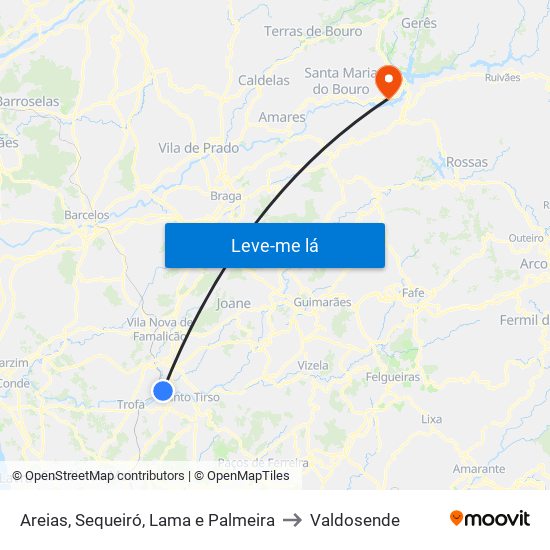 Areias, Sequeiró, Lama e Palmeira to Valdosende map