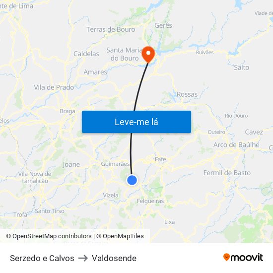 Serzedo e Calvos to Valdosende map