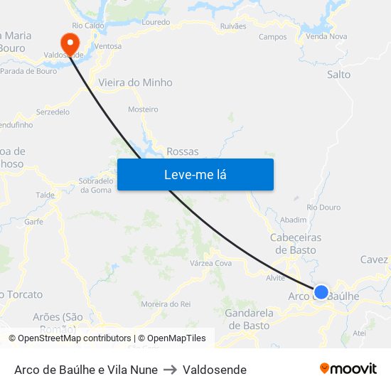 Arco de Baúlhe e Vila Nune to Valdosende map