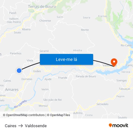 Caires to Valdosende map