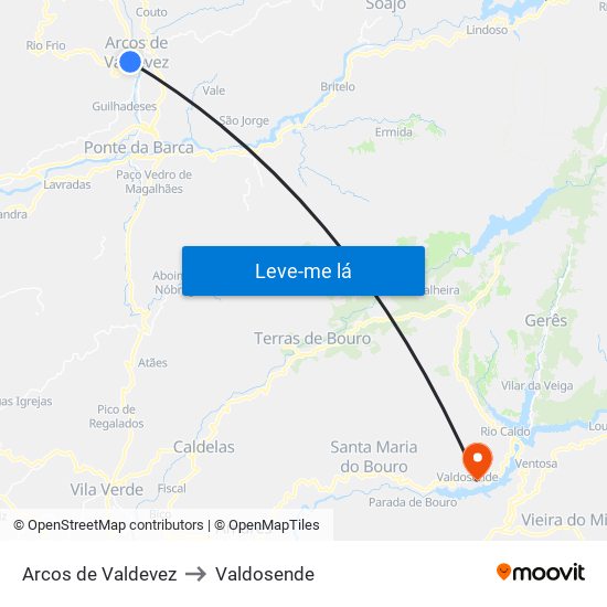 Arcos de Valdevez to Valdosende map