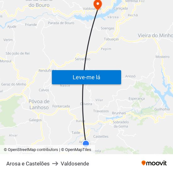 Arosa e Castelões to Valdosende map