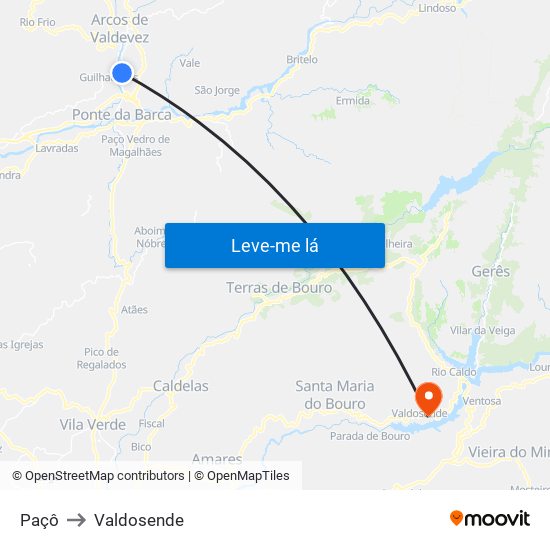 Paçô to Valdosende map