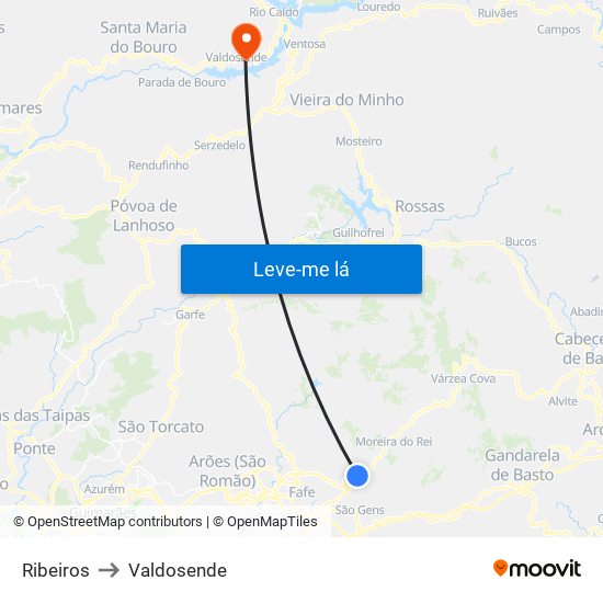 Ribeiros to Valdosende map