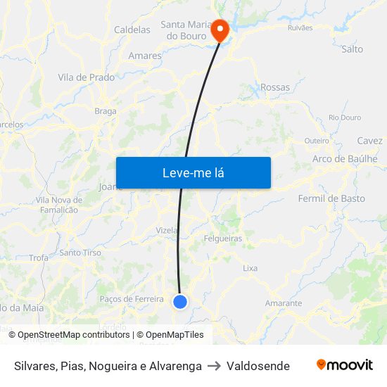 Silvares, Pias, Nogueira e Alvarenga to Valdosende map