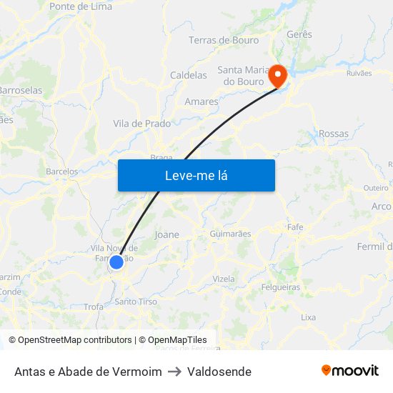 Antas e Abade de Vermoim to Valdosende map