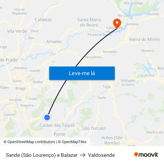 Sande (São Lourenço) e Balazar to Valdosende map