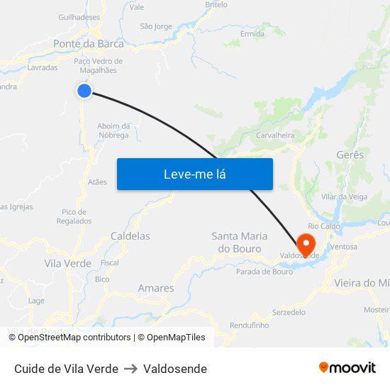 Cuide de Vila Verde to Valdosende map