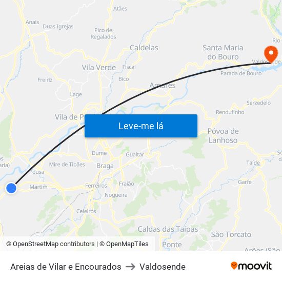 Areias de Vilar e Encourados to Valdosende map