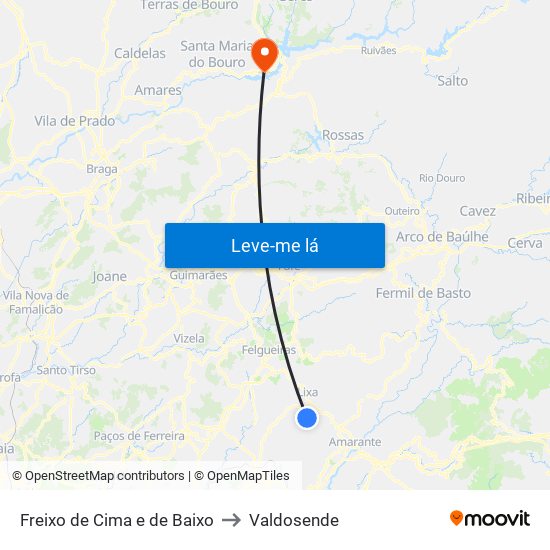 Freixo de Cima e de Baixo to Valdosende map