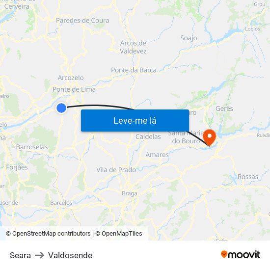 Seara to Valdosende map