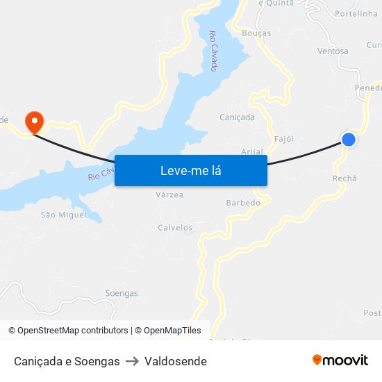 Caniçada e Soengas to Valdosende map