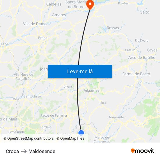 Croca to Valdosende map