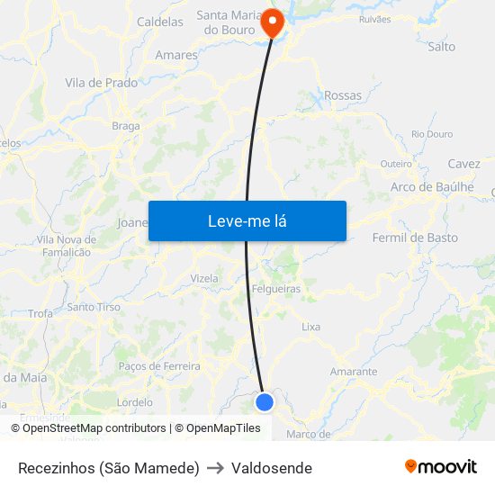 Recezinhos (São Mamede) to Valdosende map