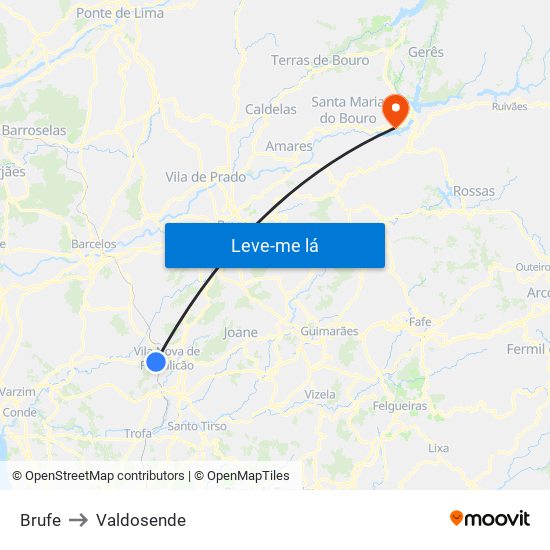 Brufe to Valdosende map