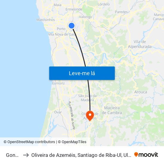 Gondomar to Oliveira de Azeméis, Santiago de Riba-Ul, Ul, Macinhata da Seixa e Madail map