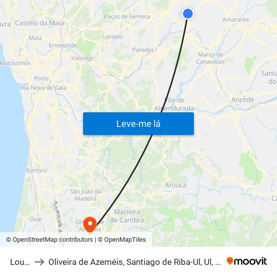 Lousada to Oliveira de Azeméis, Santiago de Riba-Ul, Ul, Macinhata da Seixa e Madail map