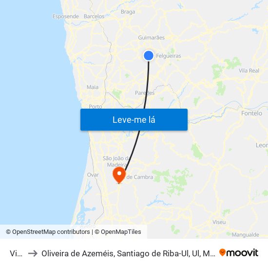 Vizela to Oliveira de Azeméis, Santiago de Riba-Ul, Ul, Macinhata da Seixa e Madail map