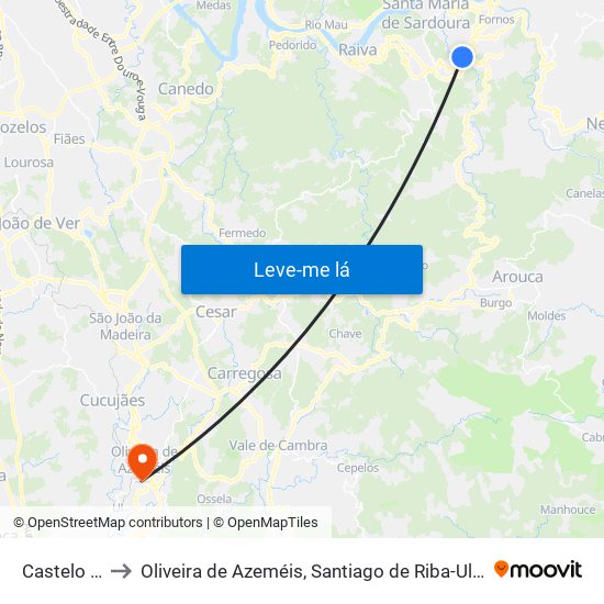 Castelo De Paiva to Oliveira de Azeméis, Santiago de Riba-Ul, Ul, Macinhata da Seixa e Madail map