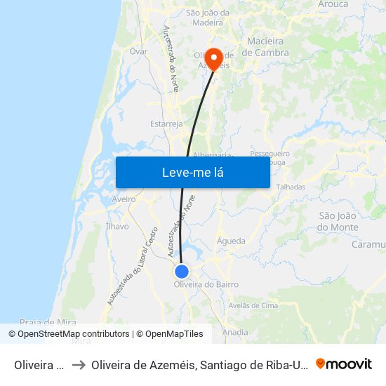 Oliveira Do Bairro to Oliveira de Azeméis, Santiago de Riba-Ul, Ul, Macinhata da Seixa e Madail map