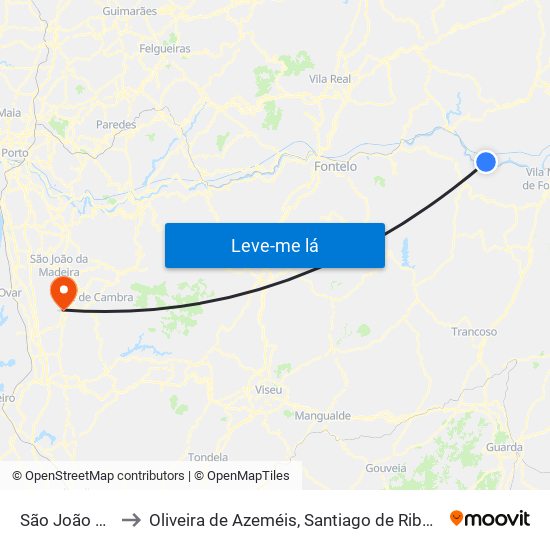 São João Da Pesqueira to Oliveira de Azeméis, Santiago de Riba-Ul, Ul, Macinhata da Seixa e Madail map