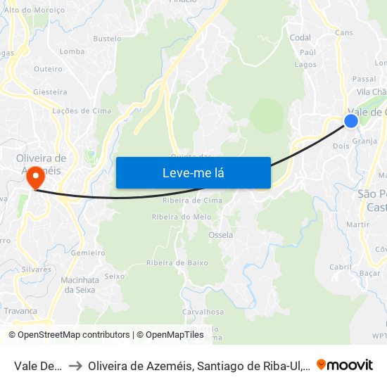 Vale De Cambra to Oliveira de Azeméis, Santiago de Riba-Ul, Ul, Macinhata da Seixa e Madail map