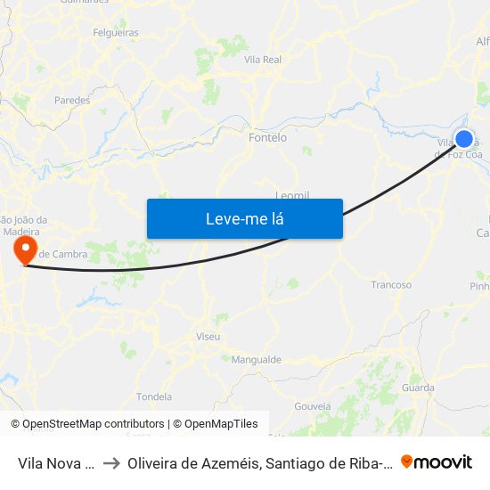 Vila Nova De Foz Côa to Oliveira de Azeméis, Santiago de Riba-Ul, Ul, Macinhata da Seixa e Madail map