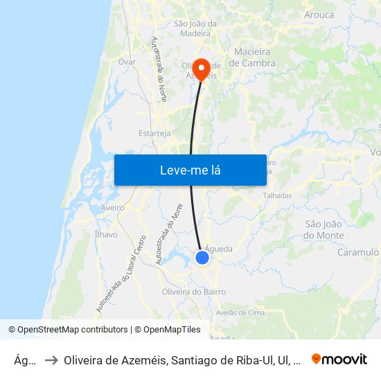 Águeda to Oliveira de Azeméis, Santiago de Riba-Ul, Ul, Macinhata da Seixa e Madail map
