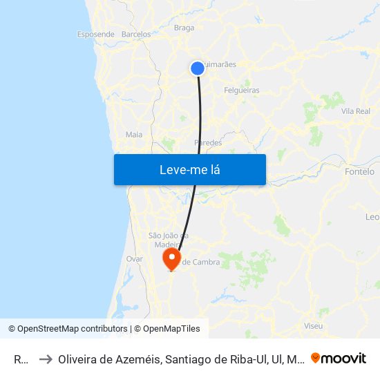 Ronfe to Oliveira de Azeméis, Santiago de Riba-Ul, Ul, Macinhata da Seixa e Madail map