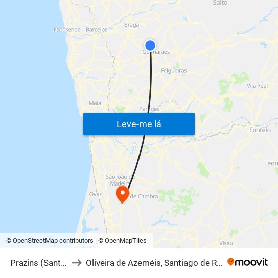 Prazins (Santo Tirso) e Corvite to Oliveira de Azeméis, Santiago de Riba-Ul, Ul, Macinhata da Seixa e Madail map
