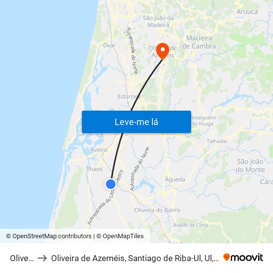 Oliveirinha to Oliveira de Azeméis, Santiago de Riba-Ul, Ul, Macinhata da Seixa e Madail map