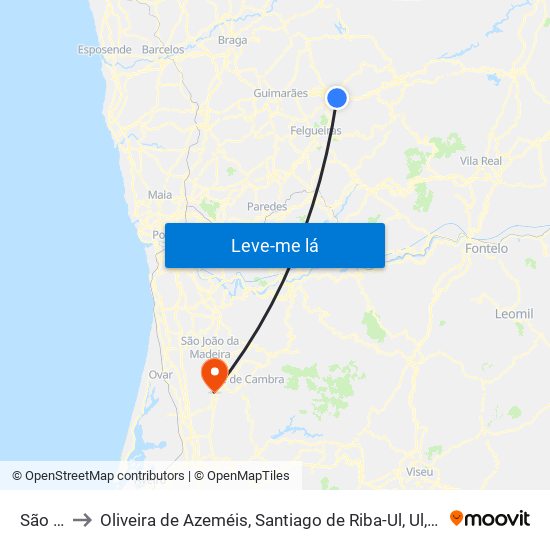 São Gens to Oliveira de Azeméis, Santiago de Riba-Ul, Ul, Macinhata da Seixa e Madail map