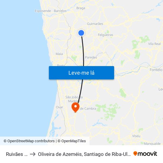 Ruivães e Novais to Oliveira de Azeméis, Santiago de Riba-Ul, Ul, Macinhata da Seixa e Madail map