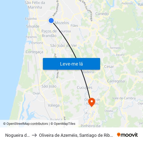 Nogueira da Regedoura to Oliveira de Azeméis, Santiago de Riba-Ul, Ul, Macinhata da Seixa e Madail map