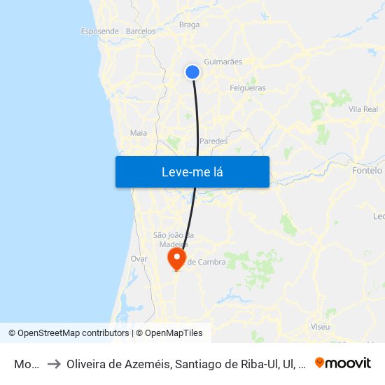 Mogege to Oliveira de Azeméis, Santiago de Riba-Ul, Ul, Macinhata da Seixa e Madail map