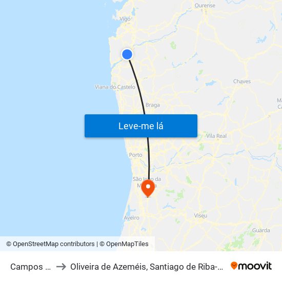 Campos e Vila Meã to Oliveira de Azeméis, Santiago de Riba-Ul, Ul, Macinhata da Seixa e Madail map