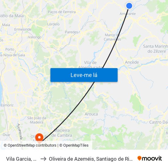 Vila Garcia, Aboim e Chapa to Oliveira de Azeméis, Santiago de Riba-Ul, Ul, Macinhata da Seixa e Madail map