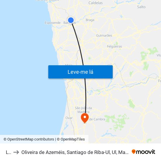 Lijó to Oliveira de Azeméis, Santiago de Riba-Ul, Ul, Macinhata da Seixa e Madail map