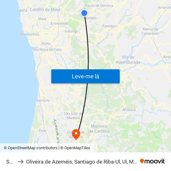 Seroa to Oliveira de Azeméis, Santiago de Riba-Ul, Ul, Macinhata da Seixa e Madail map