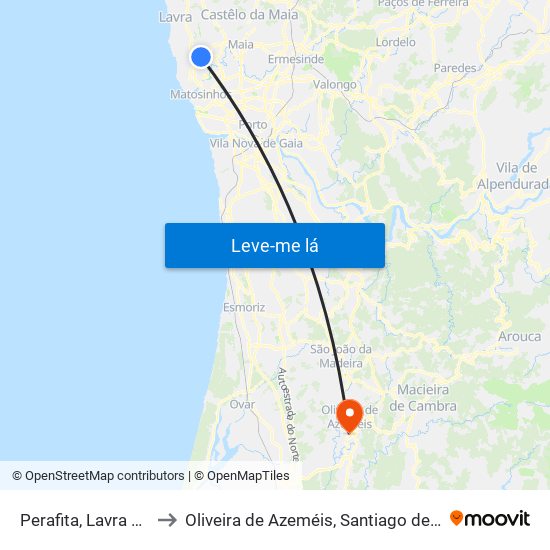 Perafita, Lavra e Santa Cruz do Bispo to Oliveira de Azeméis, Santiago de Riba-Ul, Ul, Macinhata da Seixa e Madail map