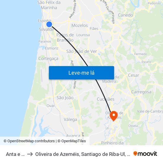 Anta e Guetim to Oliveira de Azeméis, Santiago de Riba-Ul, Ul, Macinhata da Seixa e Madail map