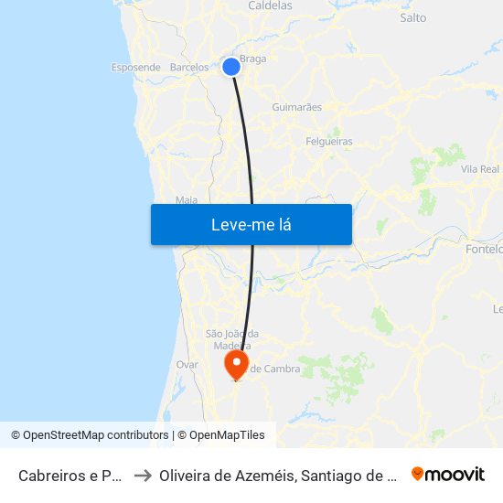 Cabreiros e Passos (São Julião) to Oliveira de Azeméis, Santiago de Riba-Ul, Ul, Macinhata da Seixa e Madail map