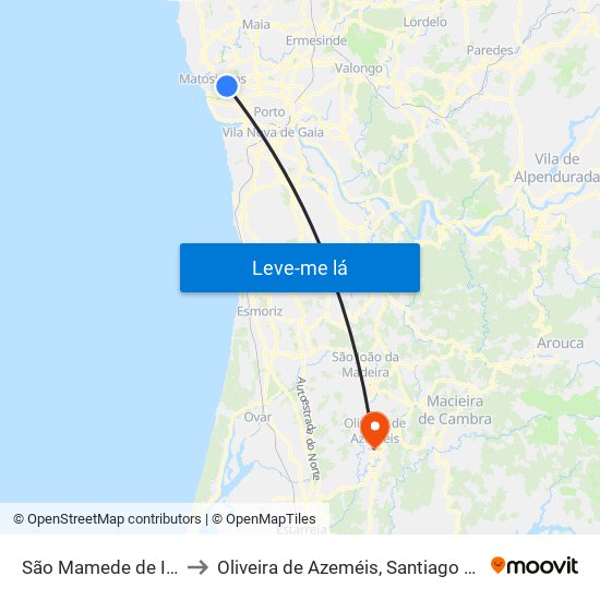 São Mamede de Infesta e Senhora da Hora to Oliveira de Azeméis, Santiago de Riba-Ul, Ul, Macinhata da Seixa e Madail map