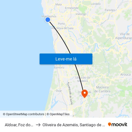 Aldoar, Foz do Douro e Nevogilde to Oliveira de Azeméis, Santiago de Riba-Ul, Ul, Macinhata da Seixa e Madail map