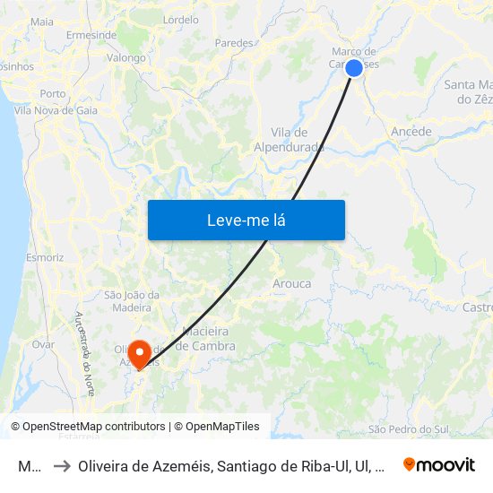 Marco to Oliveira de Azeméis, Santiago de Riba-Ul, Ul, Macinhata da Seixa e Madail map